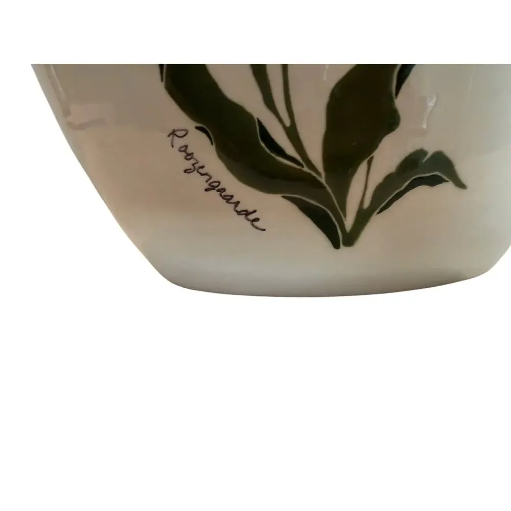 Three Sisters Earthworks Handpainted Ceramic Vase with Pink Tulip Motif